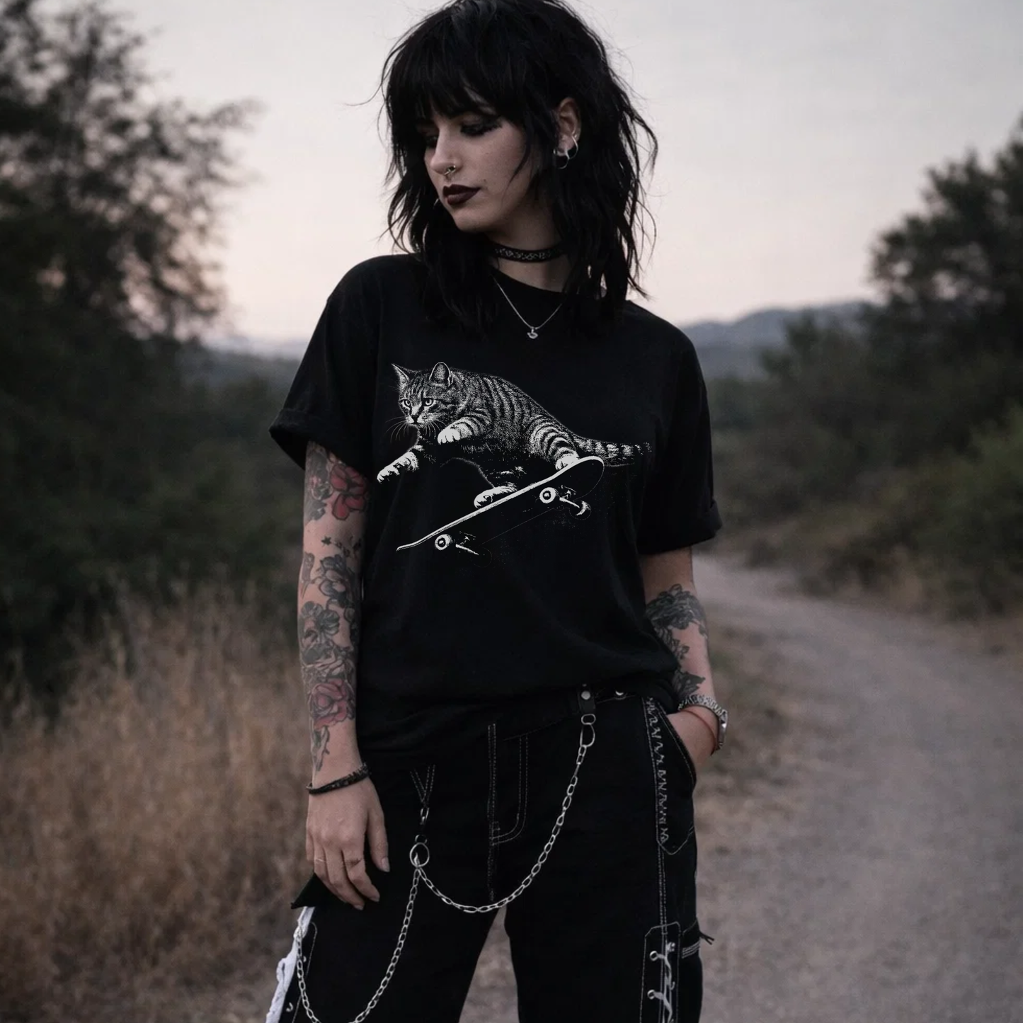Skateboarding Cat T Shirt