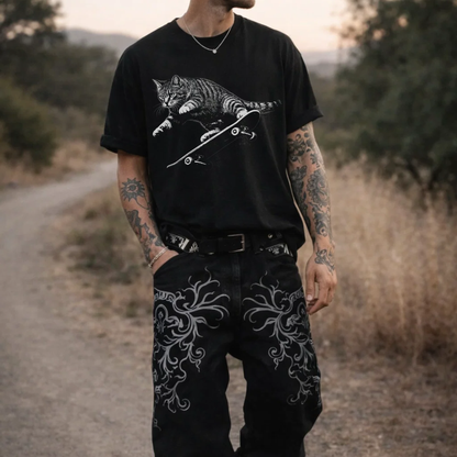 Skateboarding Cat T Shirt